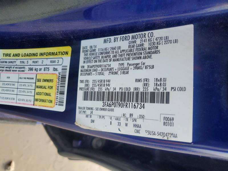 2015 Ford Fusion მანქანა იყიდება აუქციონზე, vin: 3FA6P0T90FR116734, აუქციონის ნომერი: 57084426