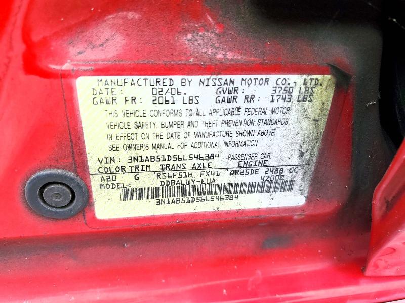 Aukcja sprzedaży 2006 Nissan Sentra, vin: 3N1AB51D56L546384, numer aukcji: 56263036