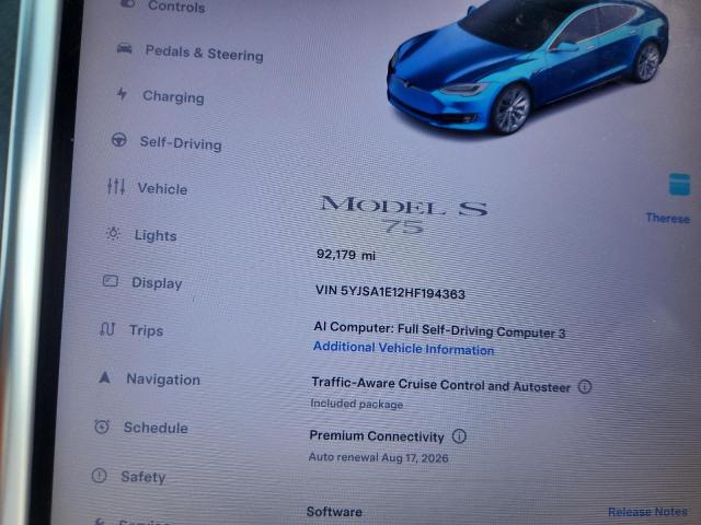 Aukcja sprzedaży 2017 Tesla Model S, vin: 5YJSA1E12HF194363, numer aukcji: 58441246