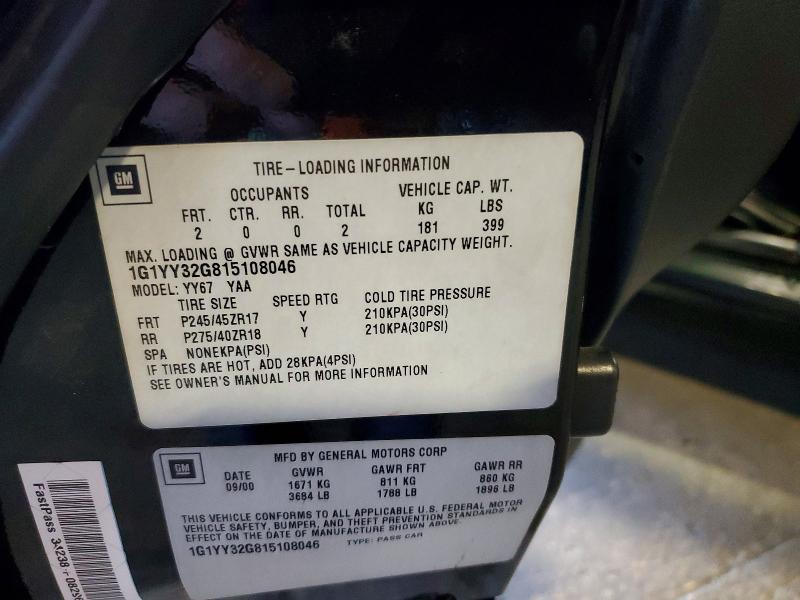 Auction sale of the 2001 Chevrolet Corvette, vin: 1G1YY32G815108046, lot number: 56060266