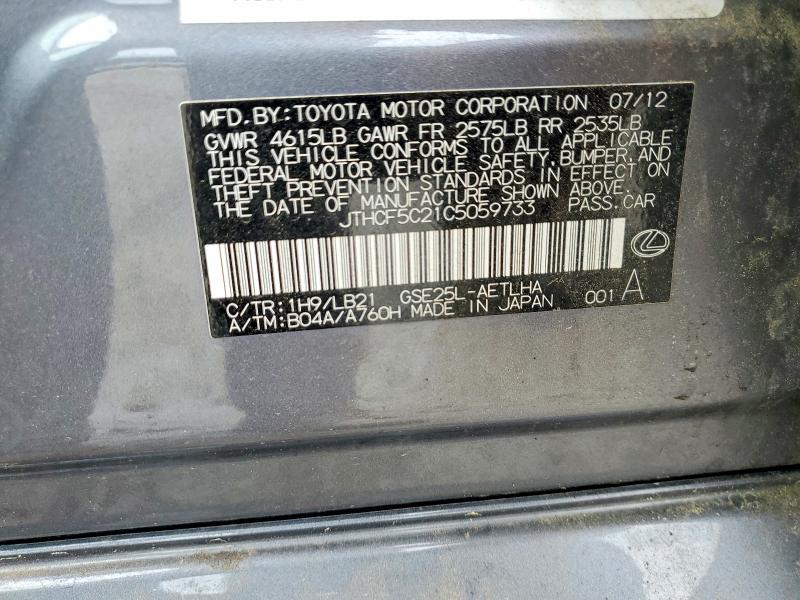 57902136 :رقم المزاد ، JTHCF5C21C5059733 vin ، 2012 Lexus Is مزاد بيع