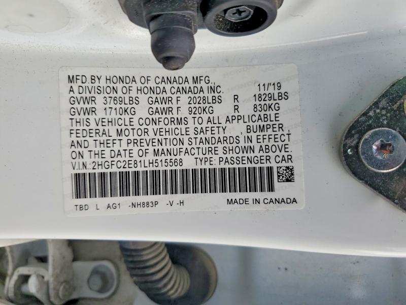 2020 Honda Civic მანქანა იყიდება აუქციონზე, vin: 2HGFC2E81LH515568, აუქციონის ნომერი: 56337746