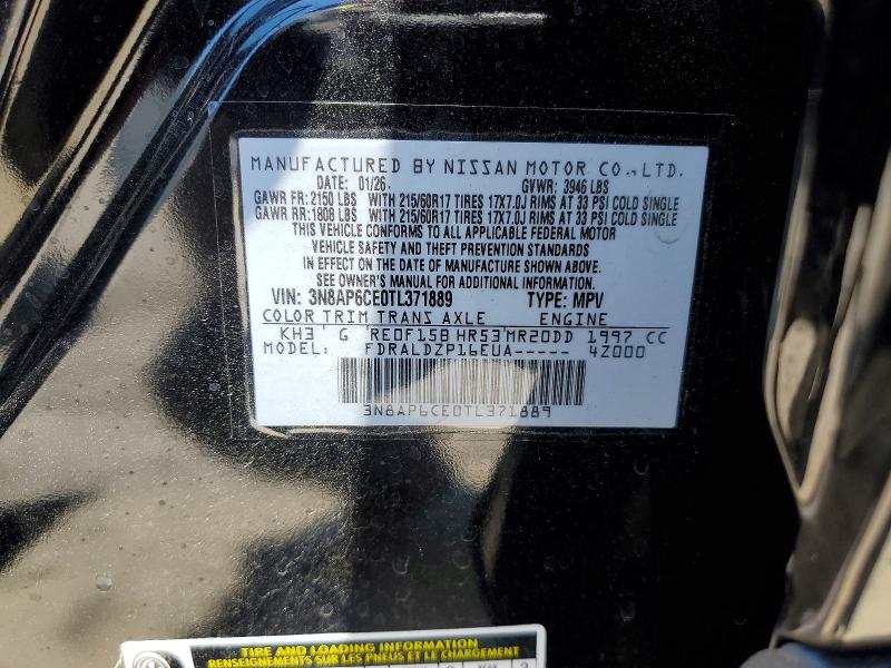 Aukcja sprzedaży 2026 Nissan Kicks, vin: 3N8AP6CE0TL371889, numer aukcji: 58648686