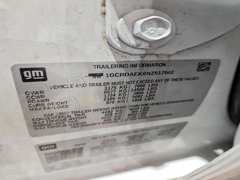 Продаж на аукціоні авто 2022 Chevrolet Silverado, vin: 1GCRDAEK6NZ517642, номер лоту: 53362486