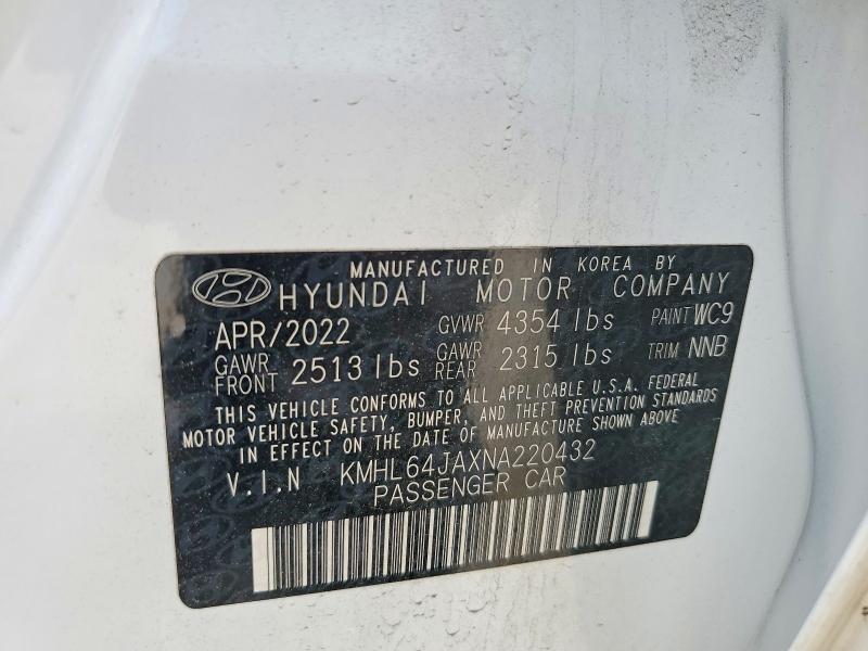 2022 Hyundai Sonata მანქანა იყიდება აუქციონზე, vin: KMHL64JAXNA220432, აუქციონის ნომერი: 58428036