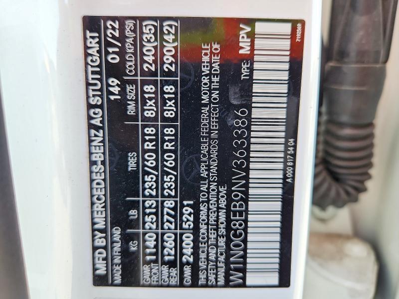 Aukcja sprzedaży 2022 Mercedes-benz Glc, vin: W1N0G8EB9NV363386, numer aukcji: 56179436
