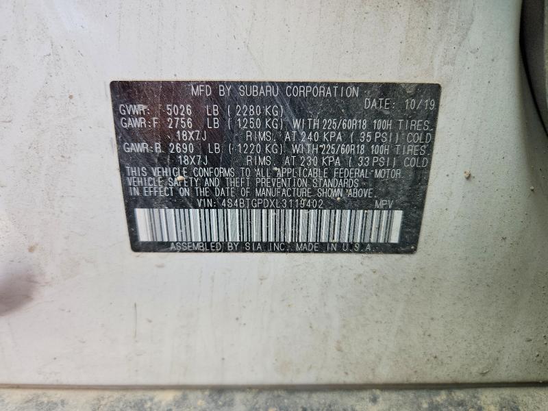 Aukcja sprzedaży 2020 Subaru Outback, vin: 4S4BTGPDXL3119402, numer aukcji: 57768776