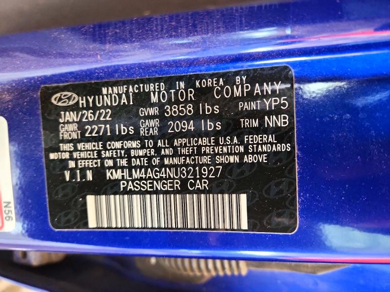 2022 Hyundai Elantra მანქანა იყიდება აუქციონზე, vin: KMHLM4AG4NU321927, აუქციონის ნომერი: 56347296