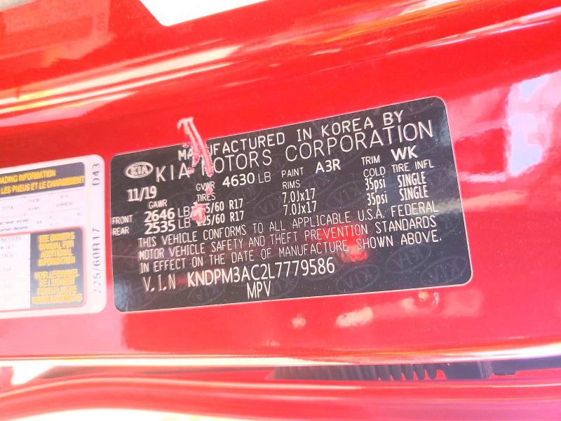 58469376 :رقم المزاد ، KNDPM3AC2L7779586 vin ، 2020 Kia Sportage مزاد بيع