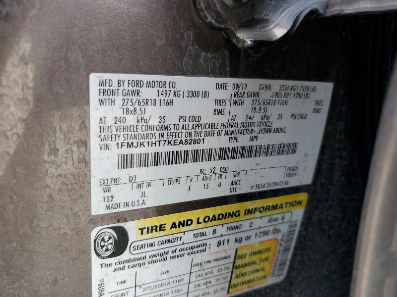 2019 Ford Expedition მანქანა იყიდება აუქციონზე, vin: 1FMJK1HT7KEA82801, აუქციონის ნომერი: 56431736