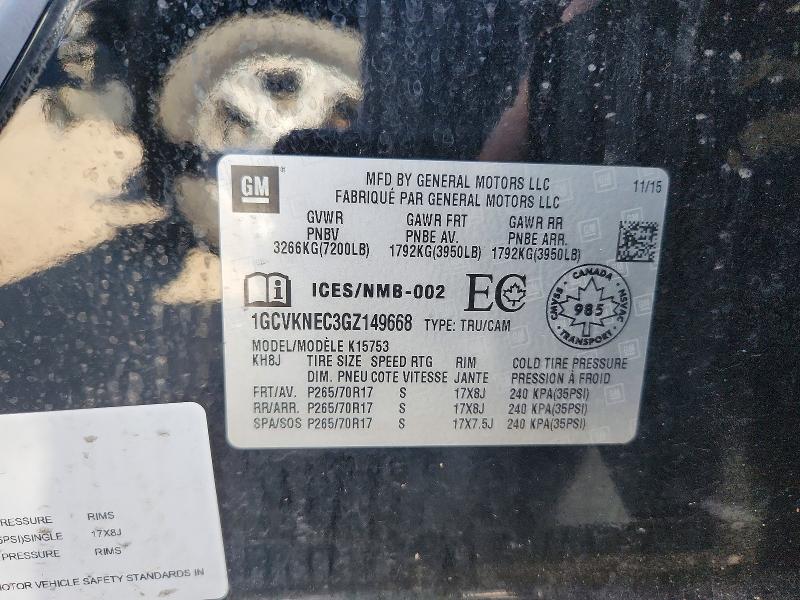 58009706 :رقم المزاد ، 1GCVKNEC3GZ149668 vin ، 2016 Chevrolet Silverado مزاد بيع