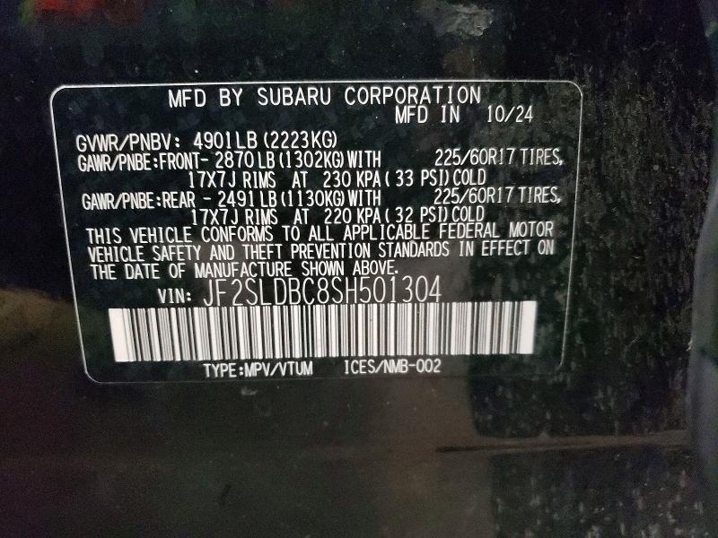 Продаж на аукціоні авто 2025 Subaru Forester, vin: JF2SLDBC8SH501304, номер лоту: 55881486