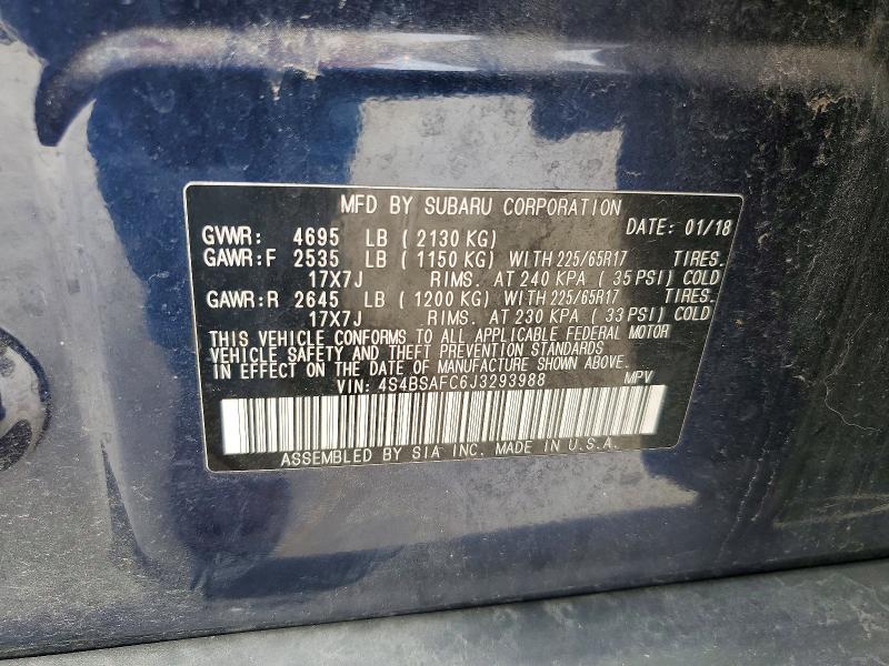 Продажа на аукционе авто 2018 Subaru Outback, vin: 4S4BSAFC6J3293988, номер лота: 56699186
