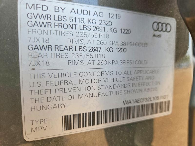 2020 Audi Q3 მანქანა იყიდება აუქციონზე, vin: WA1AECF32L1057401, აუქციონის ნომერი: 58739836