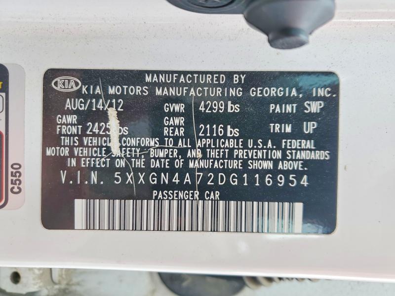 2013 Kia Optima მანქანა იყიდება აუქციონზე, vin: 5XXGN4A72DG116954, აუქციონის ნომერი: 56036976