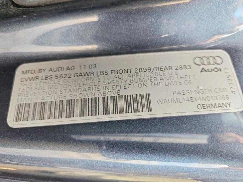 Aukcja sprzedaży 2004 Audi A8, vin: WAUML44EX4N013768, numer aukcji: 56428796