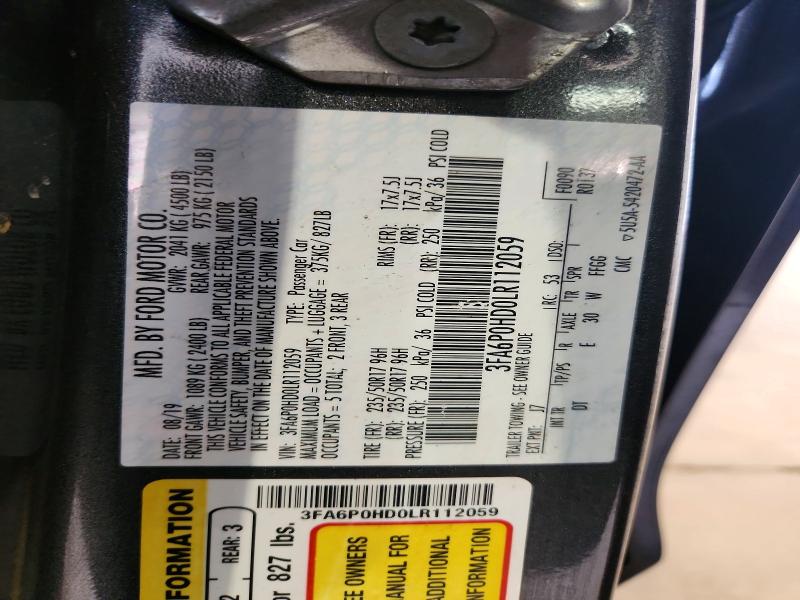 Продаж на аукціоні авто 2020 Ford Fusion, vin: 3FA6P0HD0LR112059, номер лоту: 58843266