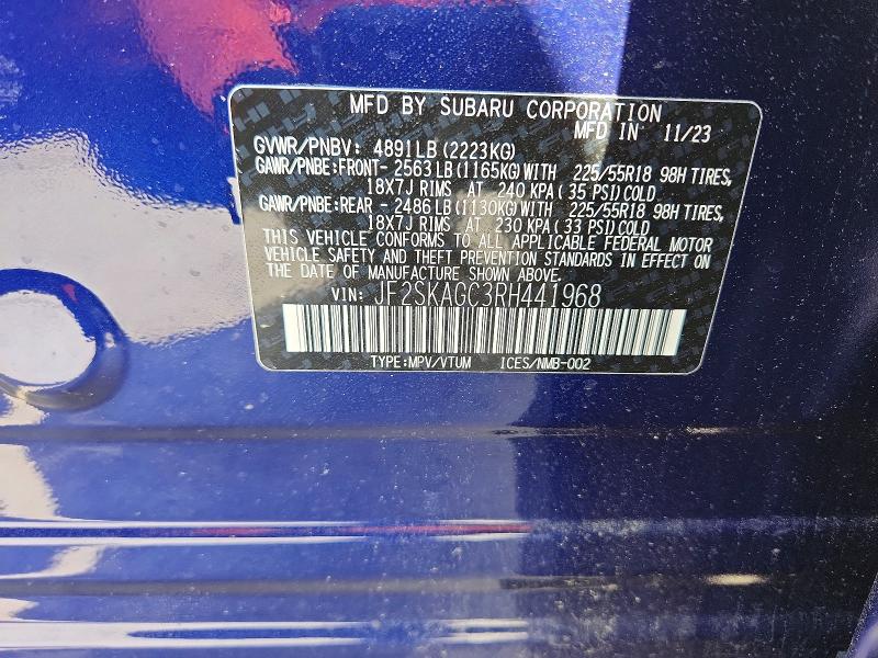 2024 Subaru Forester მანქანა იყიდება აუქციონზე, vin: JF2SKAGC3RH441968, აუქციონის ნომერი: 56672756