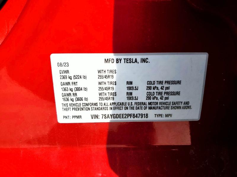 55700206 :رقم المزاد ، 7SAYGDEE2PF847918 vin ، 2023 Tesla Model Y مزاد بيع