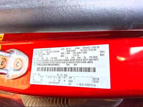 Aukcja sprzedaży 2021 Ford Escape, vin: 1FMCU0G61MUA24863, numer aukcji: 59536016