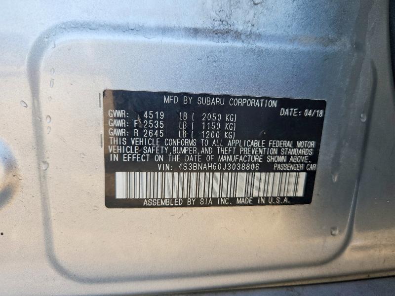 57867146 :رقم المزاد ، 4S3BNAH60J3038806 vin ، 2018 Subaru Legacy مزاد بيع