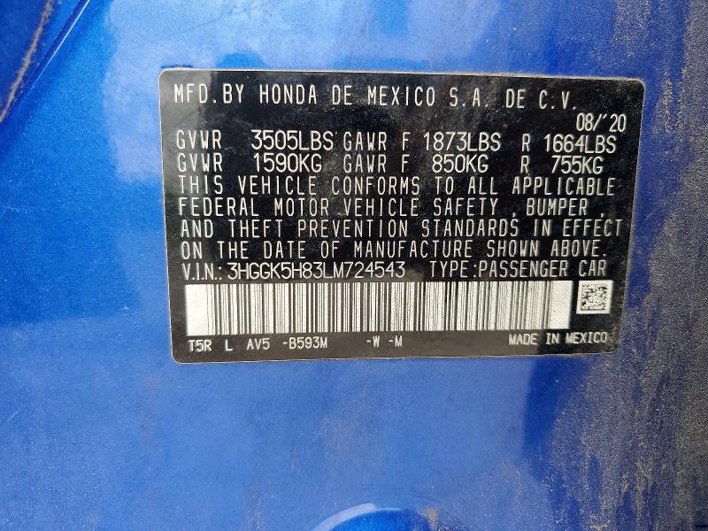 Продажа на аукционе авто 2020 Honda Fit, vin: 3HGGK5H83LM724543, номер лота: 56649346