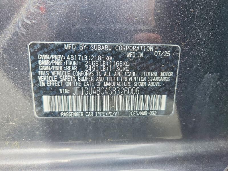 57897256 :رقم المزاد ، JF1GUABC4S8326006 vin ، 2025 Subaru Impreza مزاد بيع