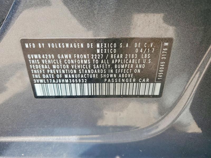 2017 Volkswagen Jetta მანქანა იყიდება აუქციონზე, vin: 3VWL17AJ8HM365932, აუქციონის ნომერი: 56248956