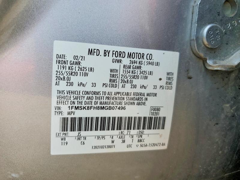 Продаж на аукціоні авто 2021 Ford Explorer, vin: 1FMSK8FH8MGB07496, номер лоту: 58756316