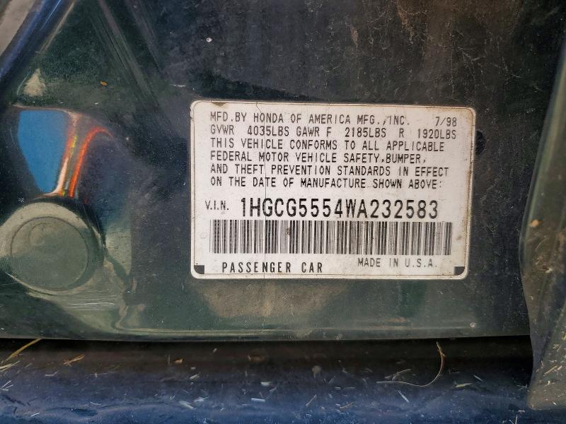 55365786 :رقم المزاد ، 1HGCG5554WA232583 vin ، 1998 Honda Accord مزاد بيع