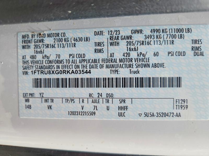 2024 Ford Transit მანქანა იყიდება აუქციონზე, vin: 1FTRU8XG0RKA03544, აუქციონის ნომერი: 57351816