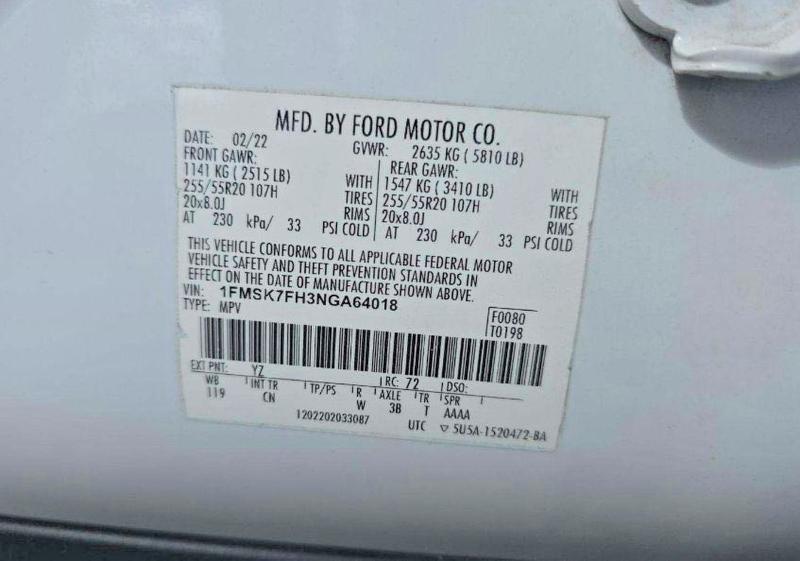 Продаж на аукціоні авто 2022 Ford Explorer, vin: 1FMSK7FH3NGA64018, номер лоту: 56237736