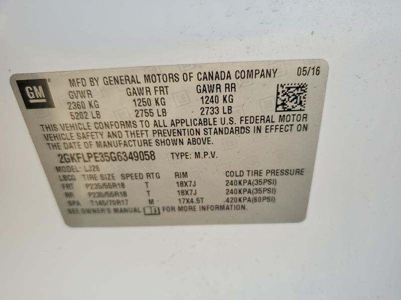 57961116 :رقم المزاد ، 2GKFLPE35G6349058 vin ، 2016 Gmc Terrain مزاد بيع