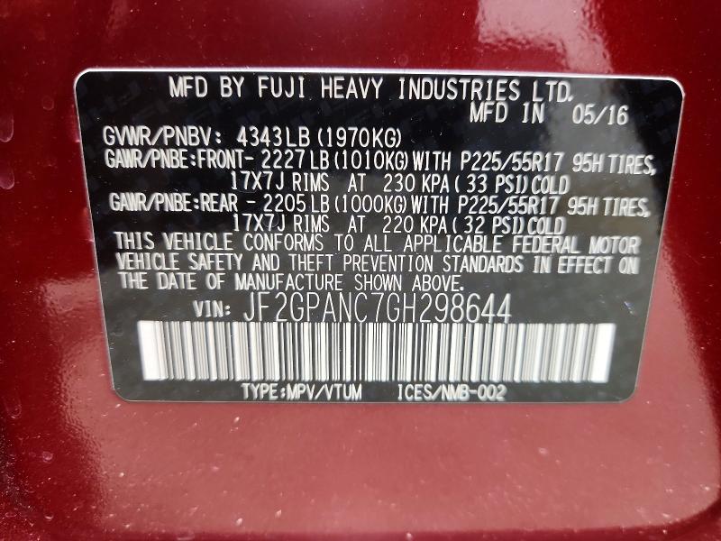 Aukcja sprzedaży 2016 Subaru Crosstrek, vin: JF2GPANC7GH298644, numer aukcji: 58095696