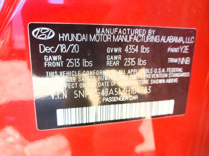 55821306 :رقم المزاد ، 5NPEG4JA5MH104783 vin ، 2021 Hyundai Sonata مزاد بيع