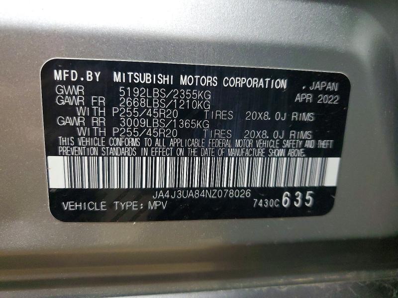 Aukcja sprzedaży 2022 Mitsubishi Outlander, vin: JA4J3UA84NZ078026, numer aukcji: 58933196