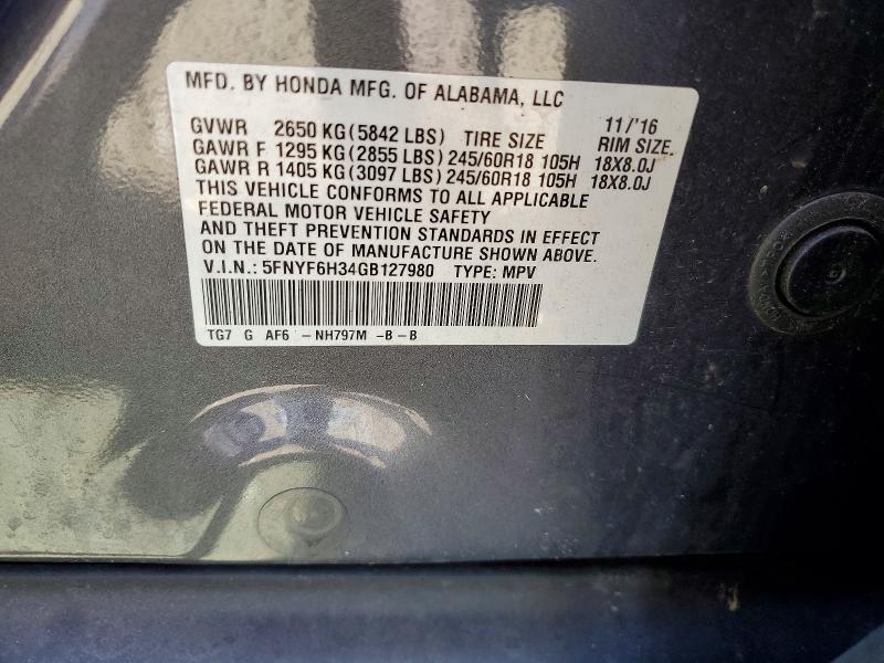 Aukcja sprzedaży 2016 Honda Pilot, vin: 5FNYF6H34GB127980, numer aukcji: 55755076