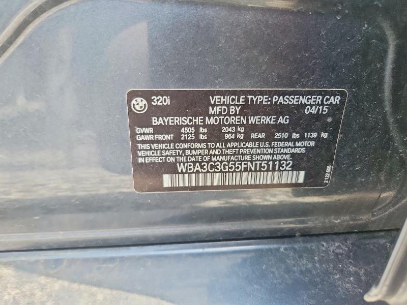 2015 Bmw 320 მანქანა იყიდება აუქციონზე, vin: WBA3C3G55FNT51132, აუქციონის ნომერი: 57937036