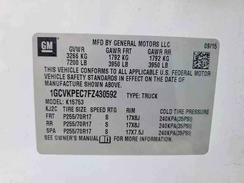 Продажа на аукционе авто 2015 Chevrolet Silverado, vin: 1GCVKPEC7FZ430592, номер лота: 58090526
