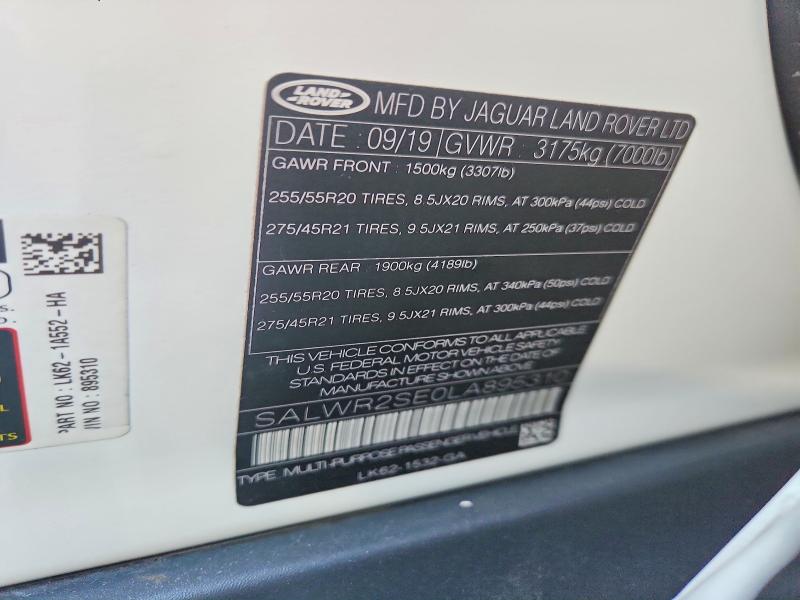 Aukcja sprzedaży 2020 Land Rover Range Rover Sport, vin: SALWR2SE0LA895310, numer aukcji: 55734116