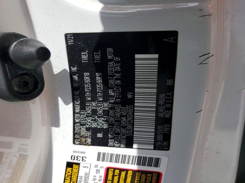 Продажа на аукционе авто 2022 Toyota Sienna, vin: 5TDJSKFC2NS046655, номер лота: 56817406