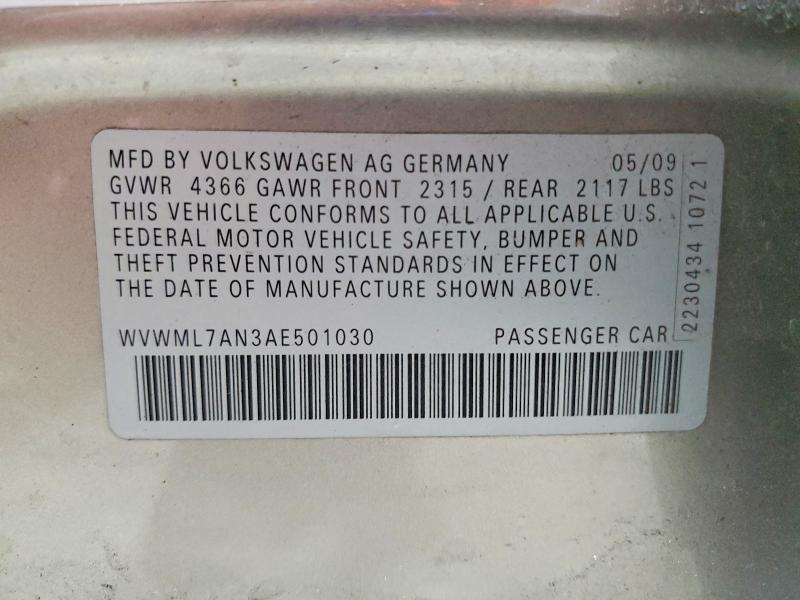2010 Volkswagen Cc მანქანა იყიდება აუქციონზე, vin: WVWML7AN3AE501030, აუქციონის ნომერი: 58514816