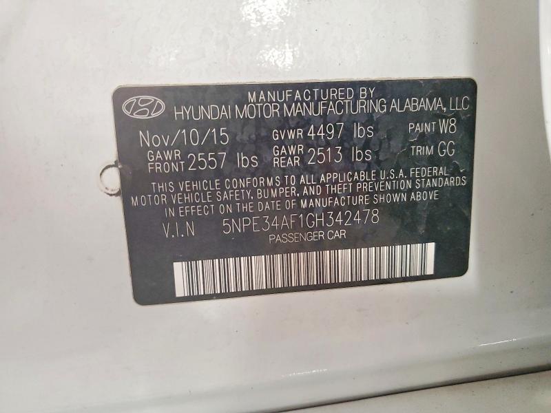 55963556 :رقم المزاد ، 5NPE34AF1GH342478 vin ، 2016 Hyundai Sonata مزاد بيع