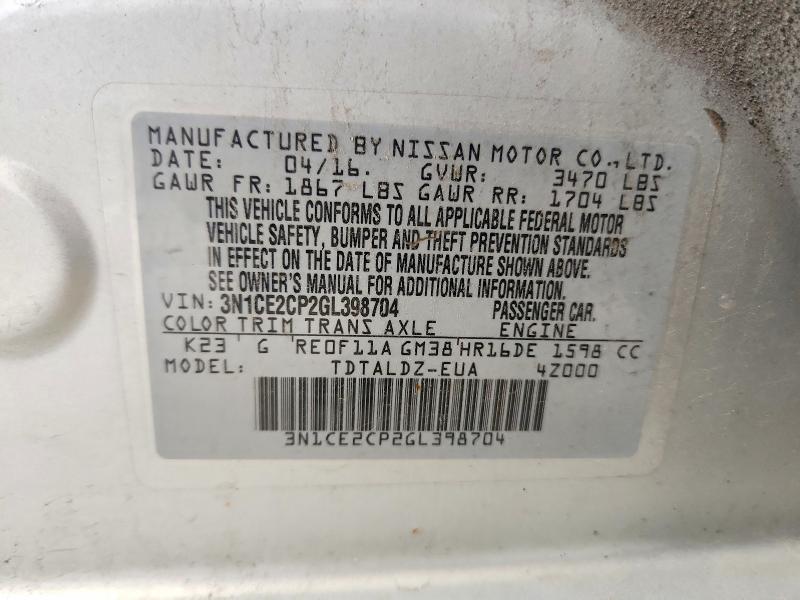 Продаж на аукціоні авто 2016 Nissan Versa Note, vin: 3N1CE2CP2GL398704, номер лоту: 59158476