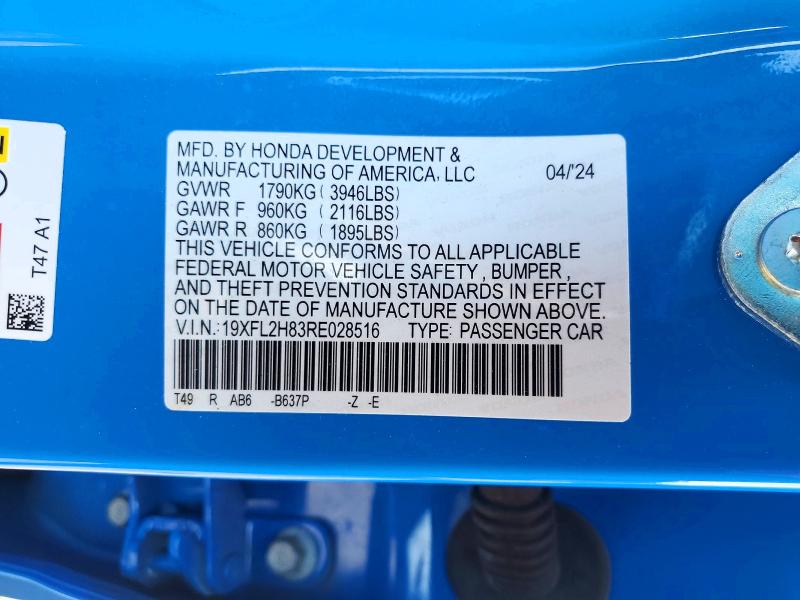 56686646 :رقم المزاد ، 19XFL2H83RE028516 vin ، 2024 Honda Civic مزاد بيع