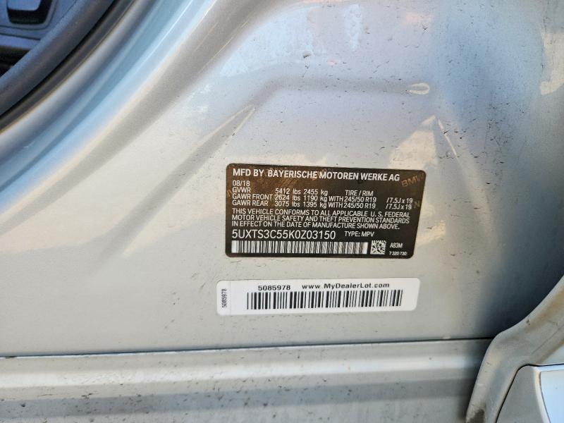 Aukcja sprzedaży 2019 Bmw X3, vin: 5UXTS3C55K0Z03150, numer aukcji: 56757406