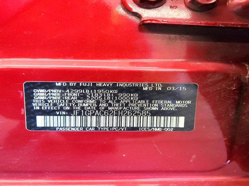 2015 Subaru Impreza მანქანა იყიდება აუქციონზე, vin: JF1GPAC62FH262585, აუქციონის ნომერი: 58287446