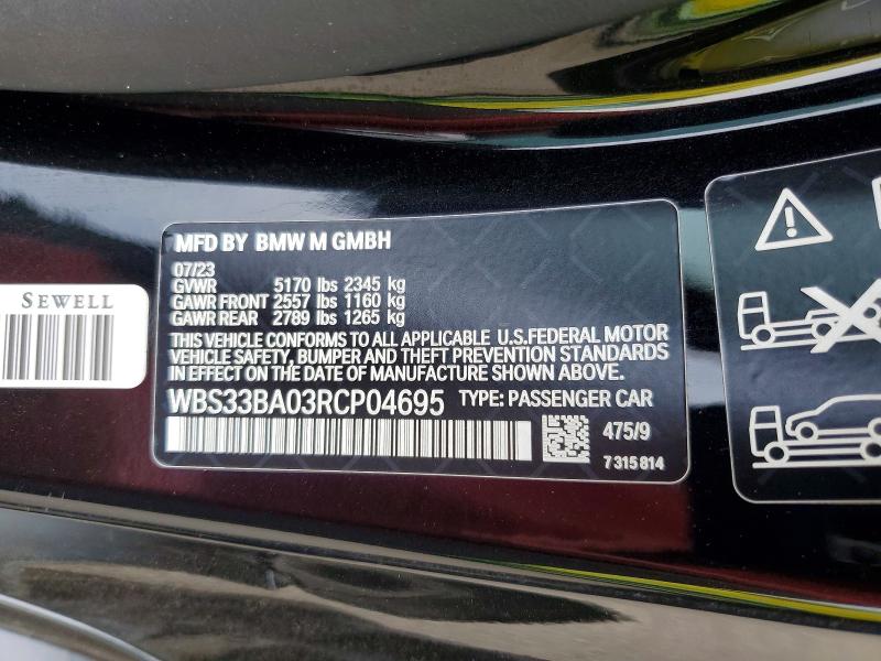 2024 Bmw M4 მანქანა იყიდება აუქციონზე, vin: WBS33BA03RCP04695, აუქციონის ნომერი: 58907486