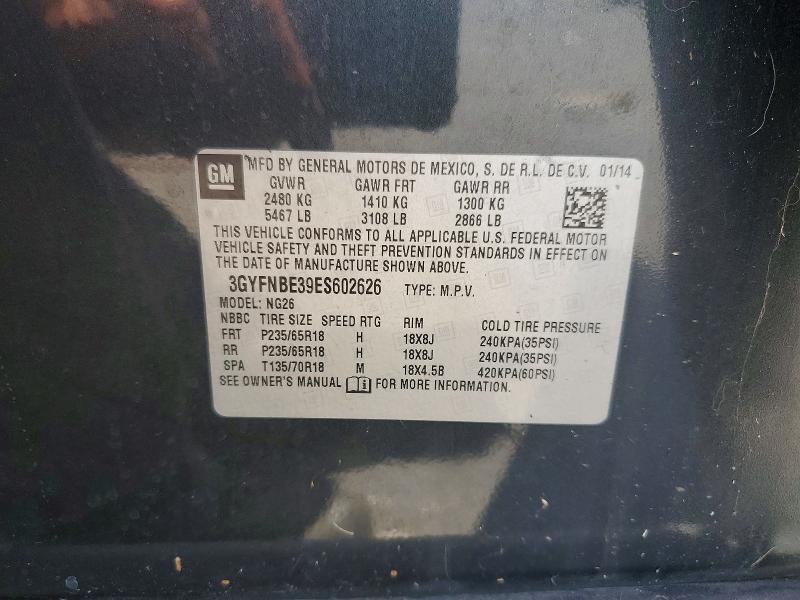 57530936 :رقم المزاد ، 3GYFNBE39ES602626 vin ، 2014 Cadillac Srx مزاد بيع