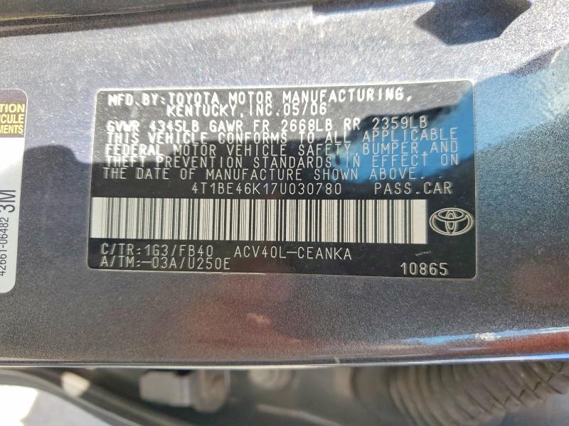 Продажа на аукционе авто 2007 Toyota Camry, vin: 4T1BE46K17U030780, номер лота: 58436766